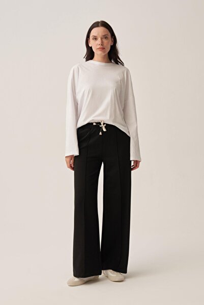 ALLDAY Μαύρο βαμβακερό παντελόνι φόρμας με ραβδώσεις