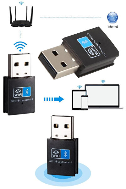 TechnoStation USB WIFI Adaptörü Bluetooth V4.0 Kablosuz Ağ Kartı WiFi Anten V...