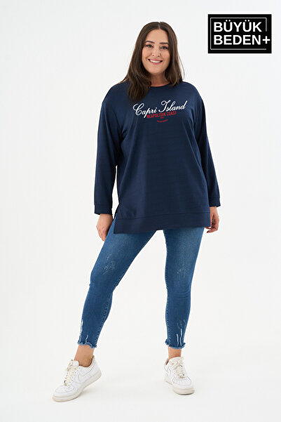 Superlife تونيك نسائي مقاس كبير مطبوع عليه جزيرة كابري سويت شيرت رفيع SPR26BT...