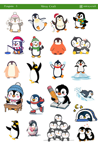MirayDesign Penguin Themed Sticker Sheet – Cute Winter & Daily Designs (12×17...