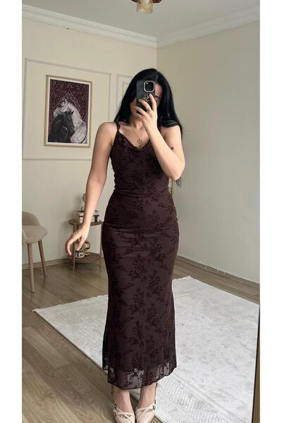 YELZEY BUTİK Floral Pattern Strap Tulle Dress