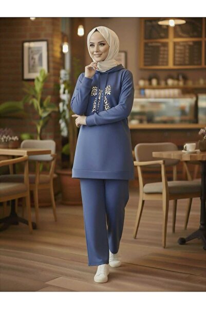 SHİROSA Hooded Ribbon-Printed Hijab Two-Piece Set