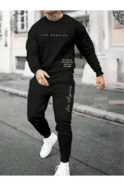 mercoledi Mix Printed Unisex Oversize Crewneck Bottom/Up Trouser Track Suit Set