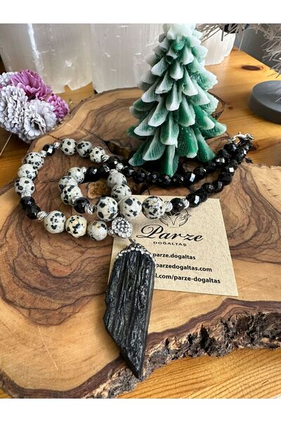 parze doğaltaş Black Tourmaline, Onyx, and Jasper Design Chain Necklace