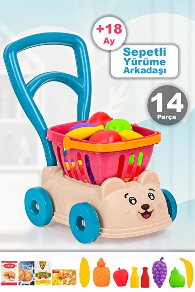 NeUygun 14 Parça Market Sepetli Yürüme Arkadaşı - İlk Adım Arabası Meyve Sebz...