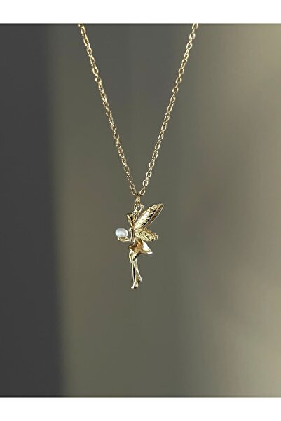 h&b design jewel Çelik İnci Detaylı 3 Boyutlu Melek Kolye