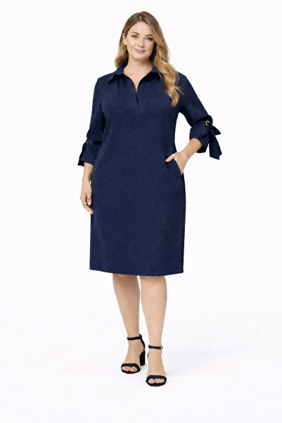 codemark Women's Shirt Collar Bird Eye Detailed Dress