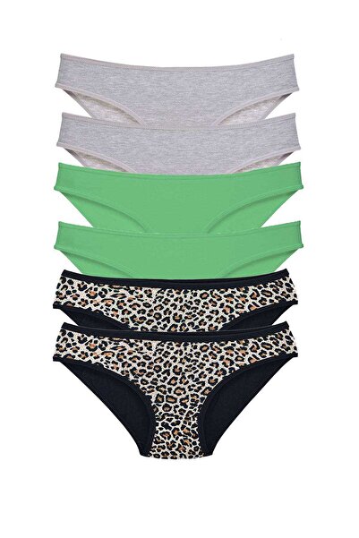 atastore2017 6 Pieces Lycra Women's Slip Panties Leopard Gray Green