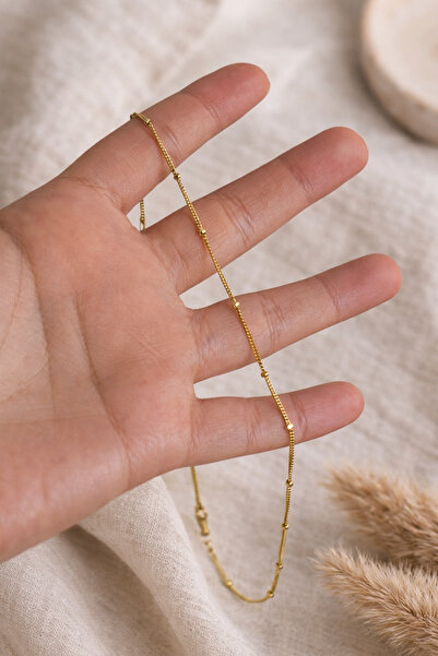 Owentis Çelik Gold İnce Minimal Topçuk Zincir Kolye 50 cm -kararma yapmaz-