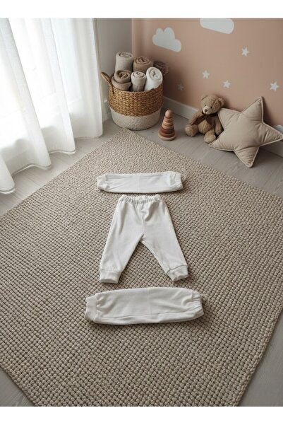 BUUFUU 3 Pieces Unisex Baby Plain Ribbed Cuffed Single Bottom Sweatpants Comb...