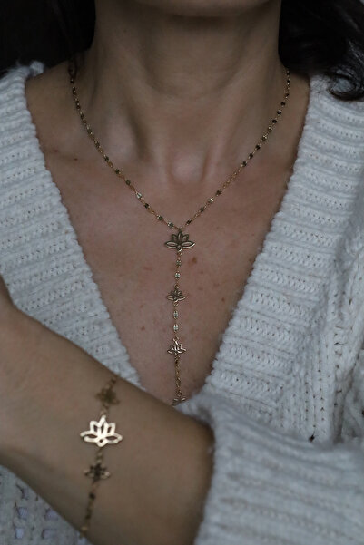 Yenigün Kuyumculuk 14 Ayar Altın Taşsız Süzme Lotus Set SET32300