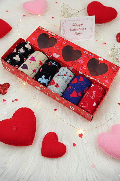 KARDEŞLER ÇORAP 6 Pairs of 6 Different Patterns of Socks in a Gift Box for Lo...