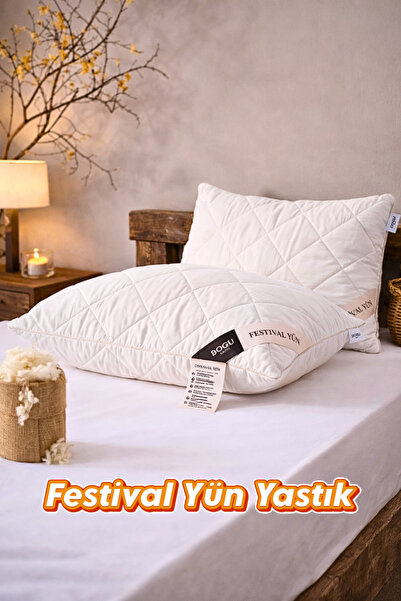 Doqu Home Festival Doğal Yün Yastık 50x70 cm - Beyaz Terletmez Nefes Alan Sağ...