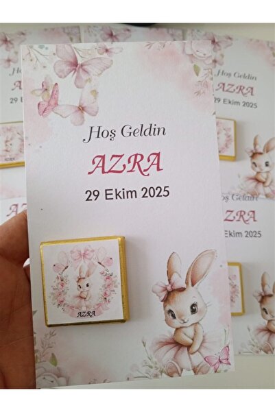 Çiko FARKLI AVM Tavşanlı Davetiye Kartlı Yeni Doğan Hoş Geldin Bebek Çikolata...