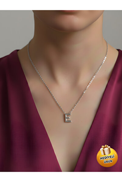 Piercing Market Steel & Silver 3 Boyutlu Balon E harfi Hediyelik Kolye
