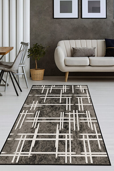 DOREM DİJİTAL BASKILI Kaymaz Taban Yıkanabilir Modern Mutfak Halısı Salon Hal...