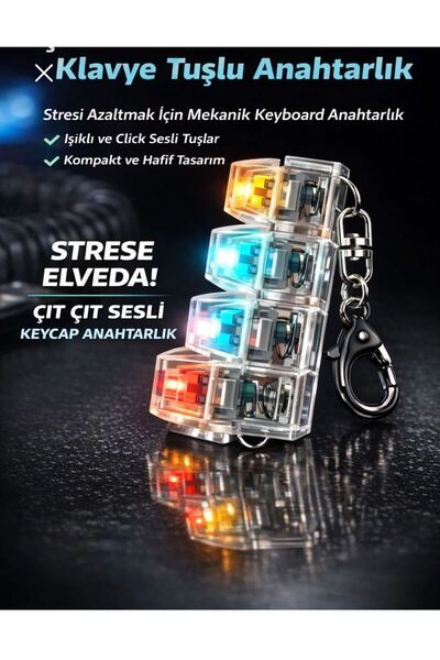 fatwell Işıklı Klavye-Stres Giderici Anahtarlık-ŞEFFAF/MAVİ