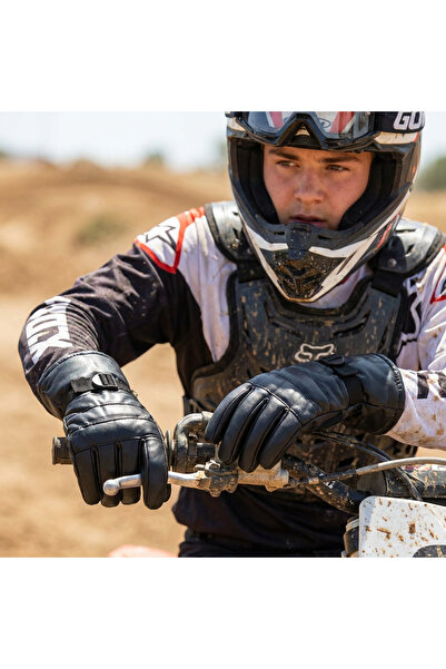 PIECE SIGNATURE Faux Leather Motor Gloves with Fur Inside for Men