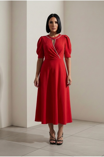 ALFUDO Moda Collection Stone Detailed A-Line Stylish Black Dress