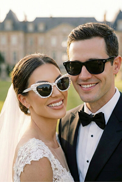 Happyline 2 Pieces after Party Glasses, Cat Eye Pearl Bride Glasses, Couple S...