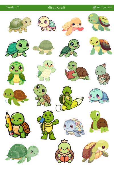MirayDesign Turtle Themed Sticker Sheet – Cute & Colorful Designs (12×17 cm)