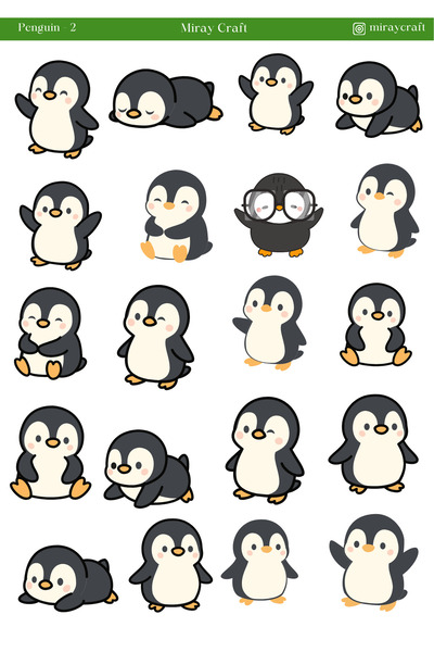MirayDesign Penguen Temalı Sticker Sayfası – Sevimli Kış & Günlük Tasarımlar ...