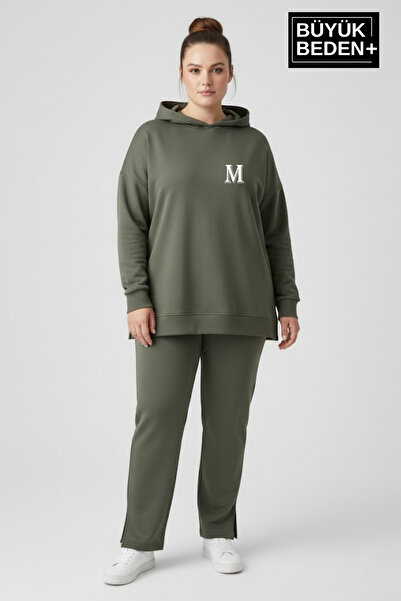 Superlife Plus Size Hooded m Printed Tunic Slim Sweatshirt Spr26Btk991-4