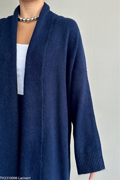 My Blog Navy Blue Open Front Shawl Collar Cardigan -Th2310006