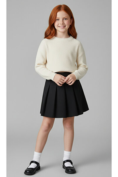 Panino Kız Çocuk Siyah Lastikli Bel Pileli Okul & Günlük Etek