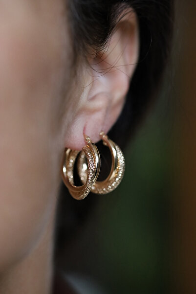 Yenigün Kuyumculuk 14 Ayar Altın Sarmal İkili Pürüzlü Halka Küpe KP34292