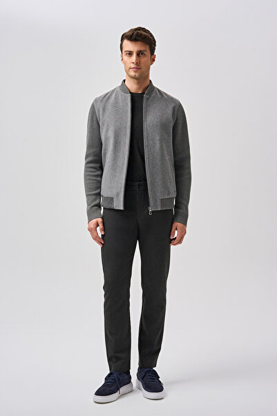 Bisse Studio Knitted Detailed Snap Fastener Ribbed Gray Coat