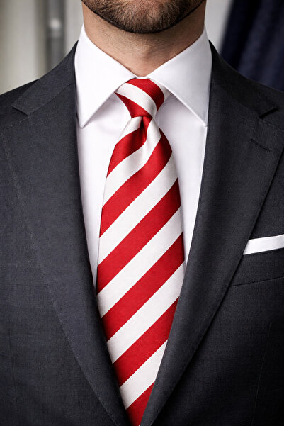 HER ŞEY NOTA www.herseynota.com Cravată pentru bărbați, țesută, cu dungi roși...