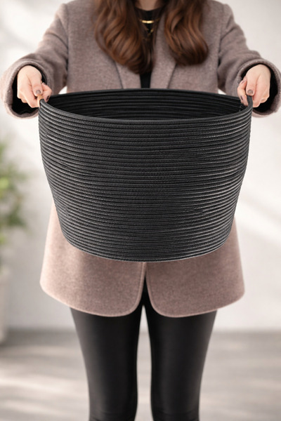 loca sweet home Çok Amaçlı, 45x30 cm Orta Boy , Yanları Saplı, Sepet, Jüt, Ha...