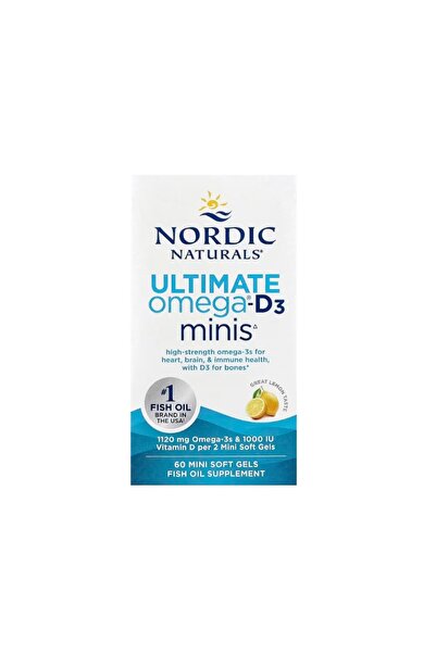 Nordic Naturals Υπέρτατο Ωμέγα-Ντι-3 Μίνις, Λεμόνι, 60 κάψουλες