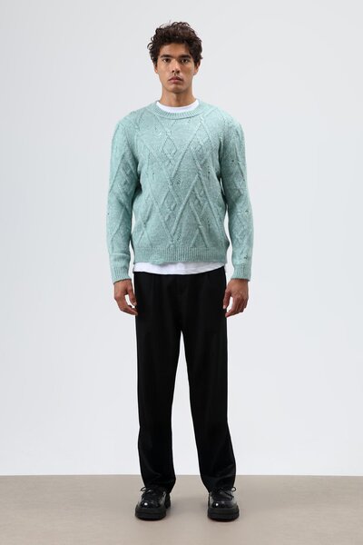 VAMOSCLO Oversize Patterned Knitwear Sweater Mint