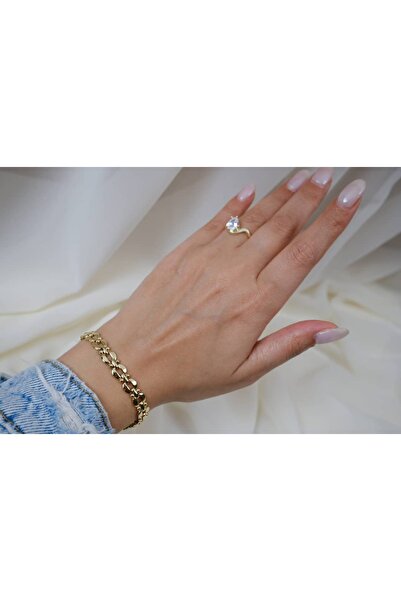 ATELİER TUĞBA Blk220 Plate Detail Gold Chain Bracelet (18 cm + 3.5 cm Extension)