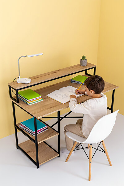 PLUSKIT Çocuklar için Çalışma Masası 2 Raflı Metal Çalışma Masası