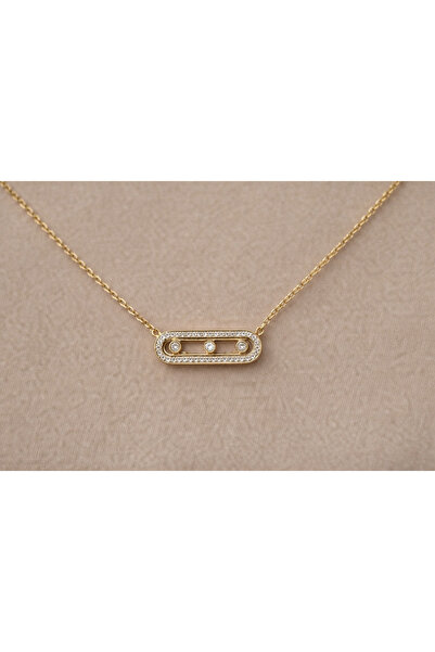 EG JEWELRY Minimal Taş Detaylı Gold Bar Kolye