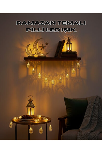 bi seyyar Altın Fener Detaylı Pilli Ramazan LED Işık Ev Dekorasyonu - BISE507...