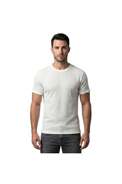 trender Мъжка тениска с вафелен яка 2709 Екру