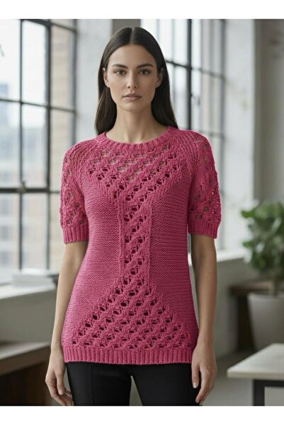 Cockatoo Openwork Half Sleeve Knitwear Blouse Stylish Design