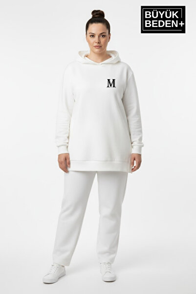 Superlife Plus Size Hooded m Printed Tunic Slim Sweatshirt Spr26Btk991-4