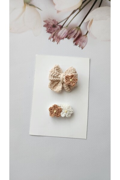 Baby El örgüsü az saçlı bebek tokası Handmade 2'li set