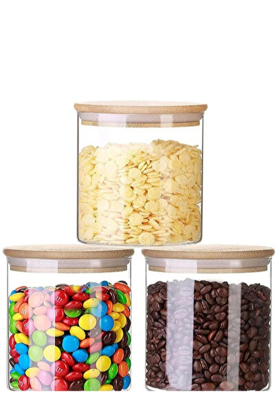 1Chase 3-Piece Borosilicate Glass Food Storage Jar With Bamboo Lid 500ml
