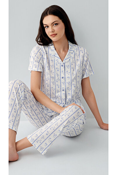 Arnetta Women'S, Blue, Shirt Collar, Modal, (with Socks as a Gift), Pajama Set