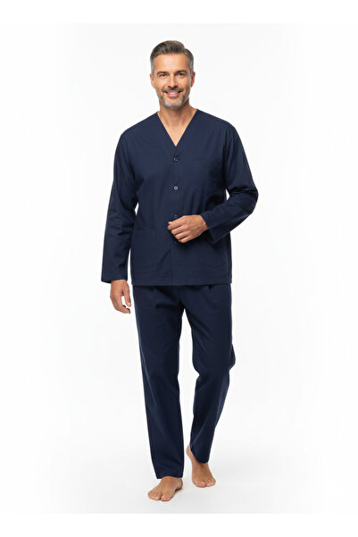 Oppland Men's Pajama Set 100% Cotton Fabric Retro Model with Pockets Comforta...