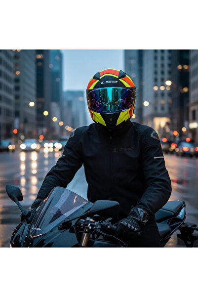 LS2 RAPID 2 EXTRA MAT NEON SARI-NAVY MAVİ KASK (GÖKKUŞAĞI VİZÖR + ŞEFFAF VİZÖR)