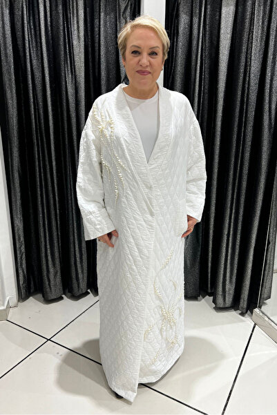 selma Büyük Beden Kapitone Boncuk İşlemeli Pardesü