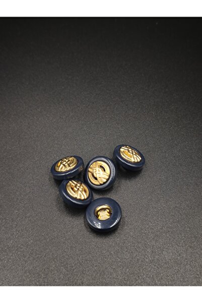 NESGO MODA 15 mm Stylish Metal Button Set with Navy Blue Frame (10 Pieces)