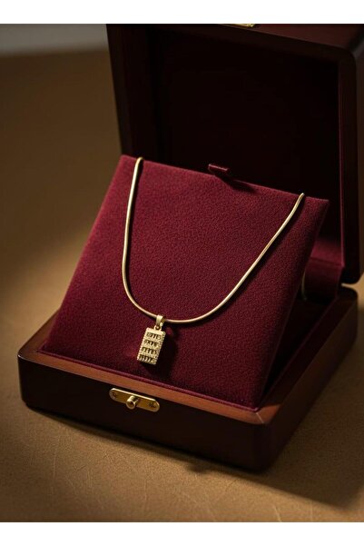 Universal Işıltılı Zirkon Taşlı Dikdörtgen Minimalist Kolye - 22 Ayar Altın K...